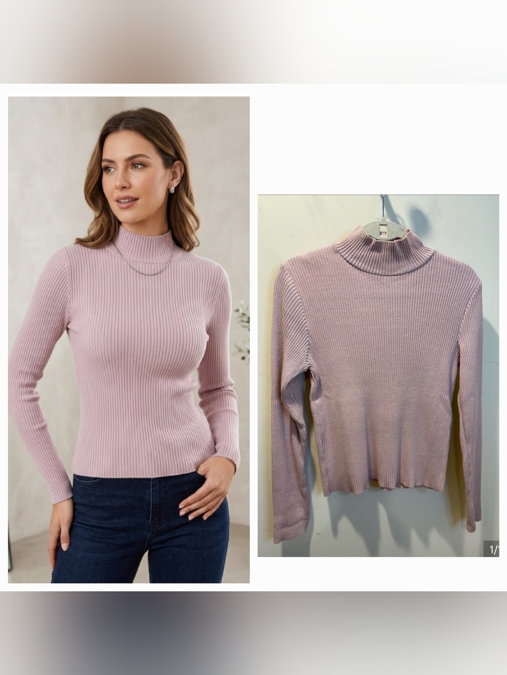 Pierre Cardin Ribbed Mock Neck Sweater in Soft Pink Fits M